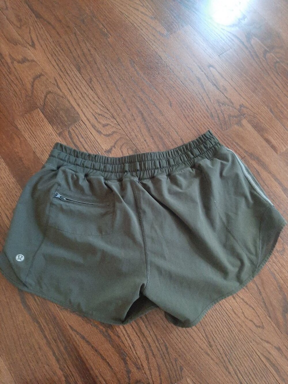 lululemon shorts olive green with zipper pocket